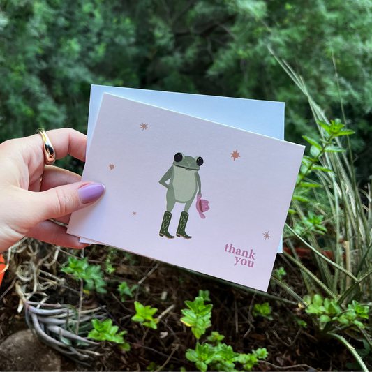 cowgirl frog horizontal thank you card pack (3 cards)