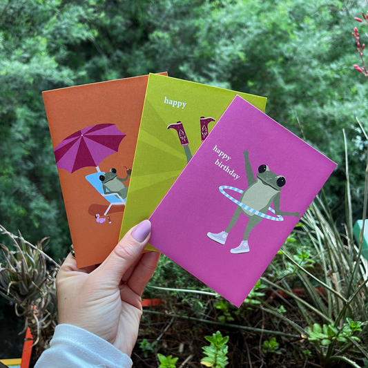 cowgirl frog colorful birthday card pack (3 cards)