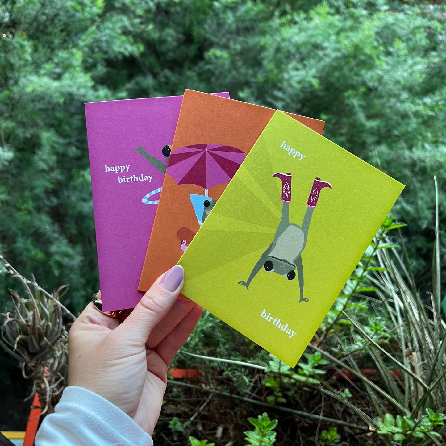 cowgirl frog colorful birthday card pack (3 cards)