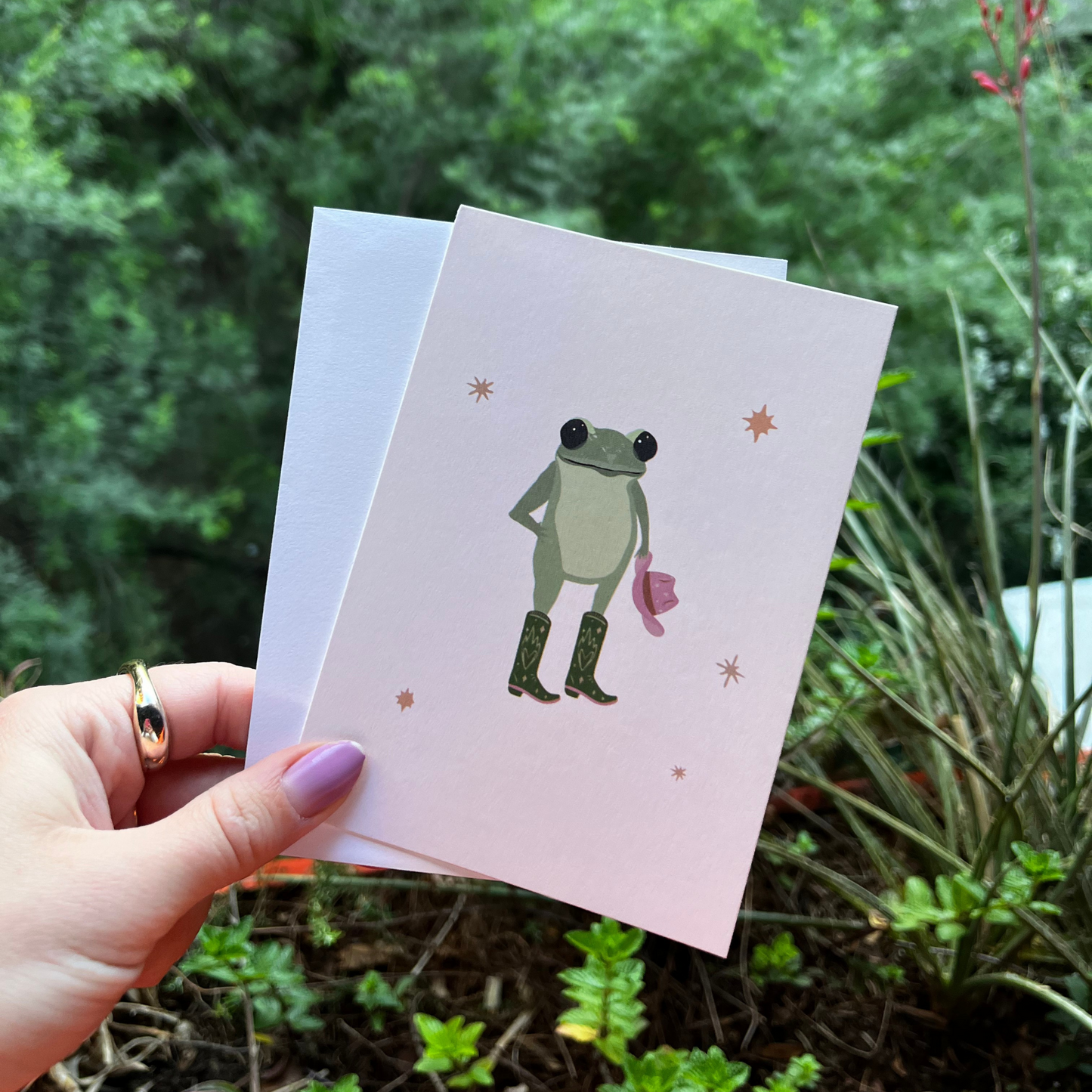 cowgirl frog vertical thank you card pack (3 cards)
