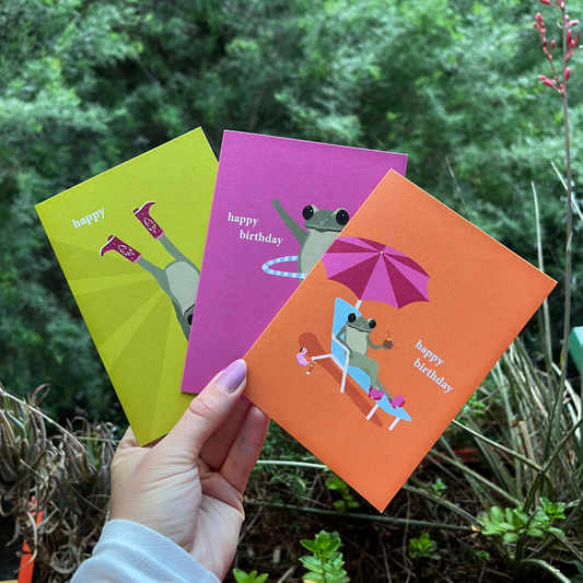 cowgirl frog colorful birthday card pack (3 cards)