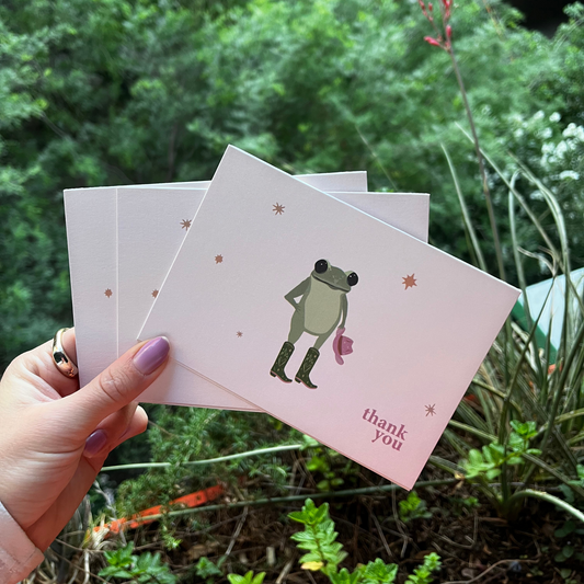 cowgirl frog horizontal thank you card pack (3 cards)