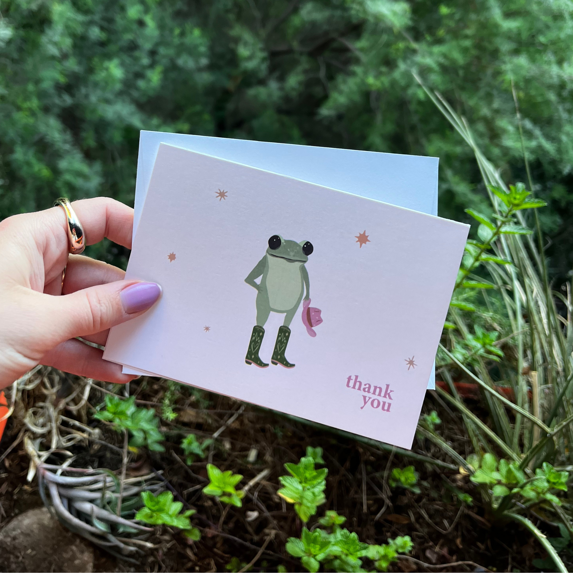 cowgirl frog horizontal thank you card pack (3 cards)