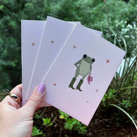 cowgirl frog vertical thank you card pack (3 cards)