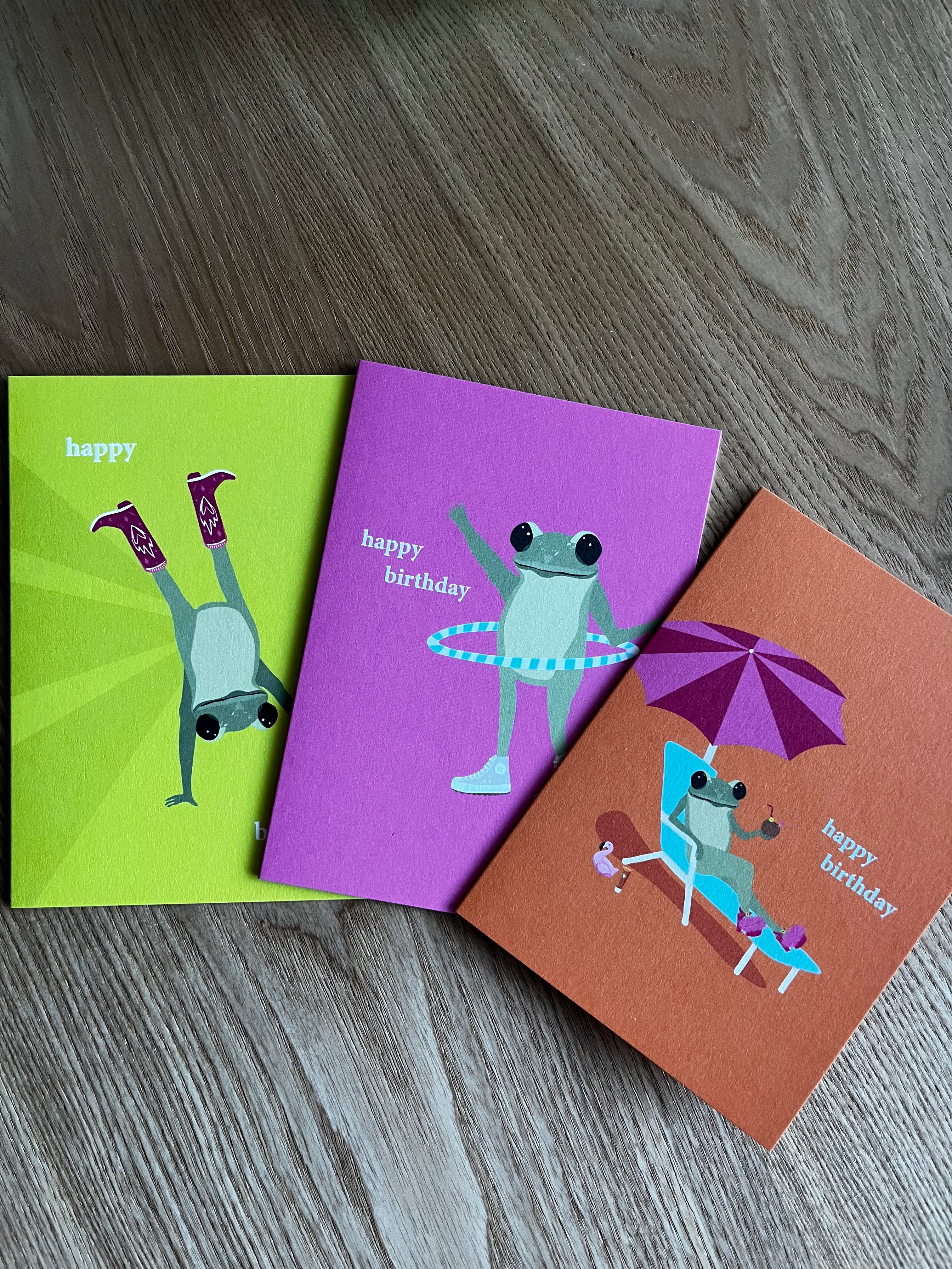 cowgirl frog colorful birthday card pack (3 cards)