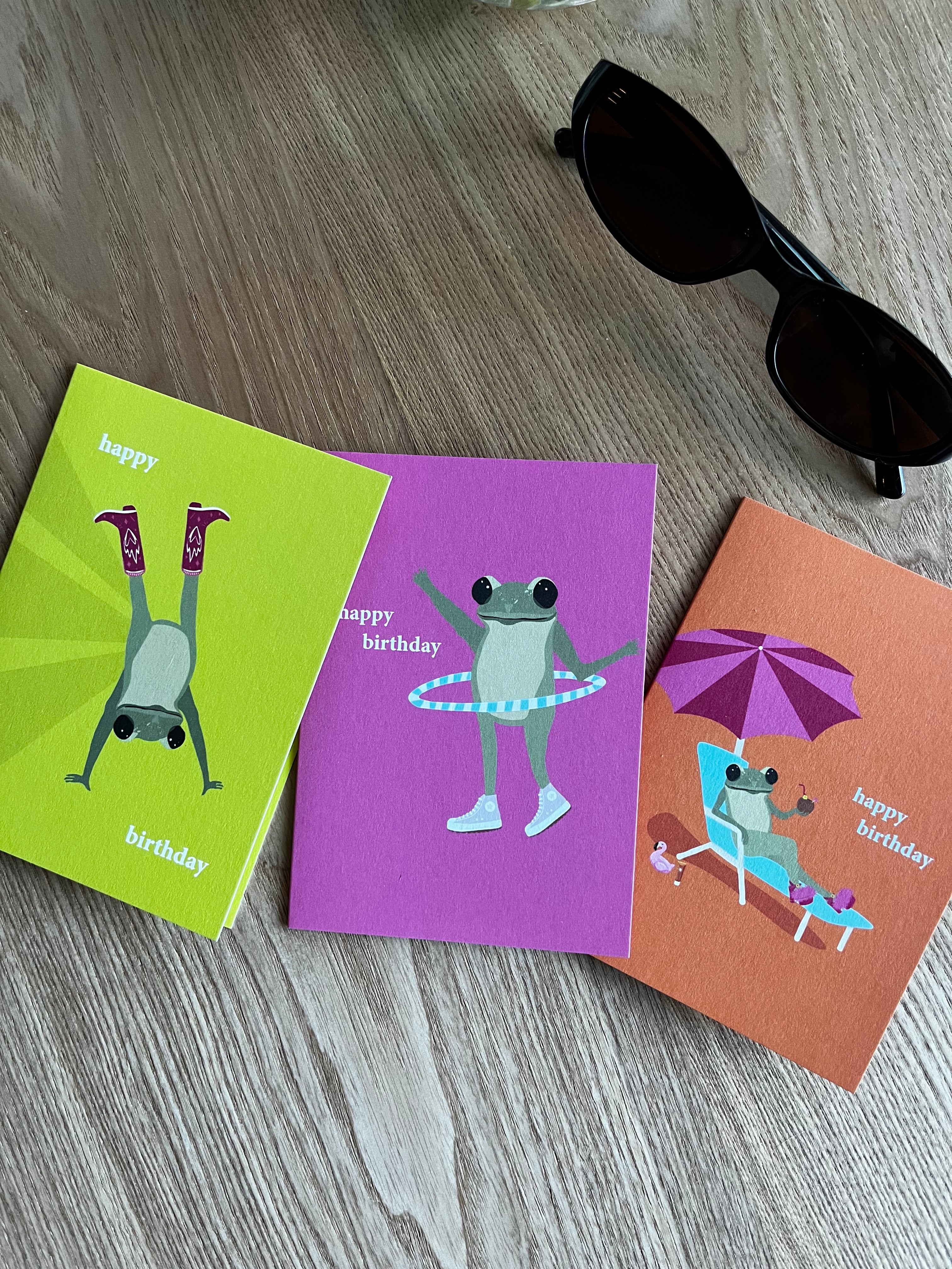 cowgirl frog colorful birthday card pack (3 cards)