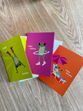 cowgirl frog colorful birthday card pack (3 cards)