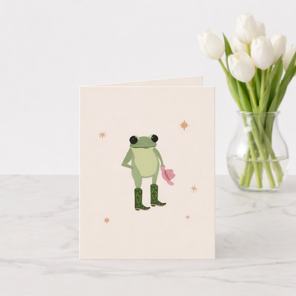 cowgirl frog vertical thank you card pack (3 cards)